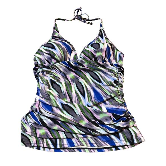 Kenneth Cole Ladies Tankini 2 Piece Swimsuit 34 B/C Medium Multicolor white blue - Picture 4 of 8